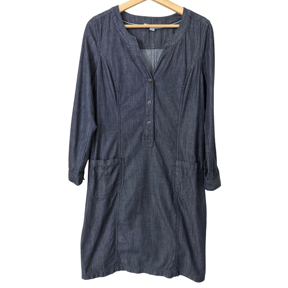 Boden Womens Dark Wash‎ Denim Shift Dress Blue Long Sleeve Pockets US 8L